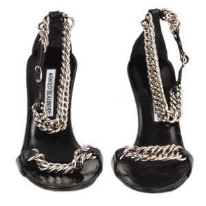 Manolo Blahnik Women's Black Silver Link Heels Sz. 37.5 (US 7)
